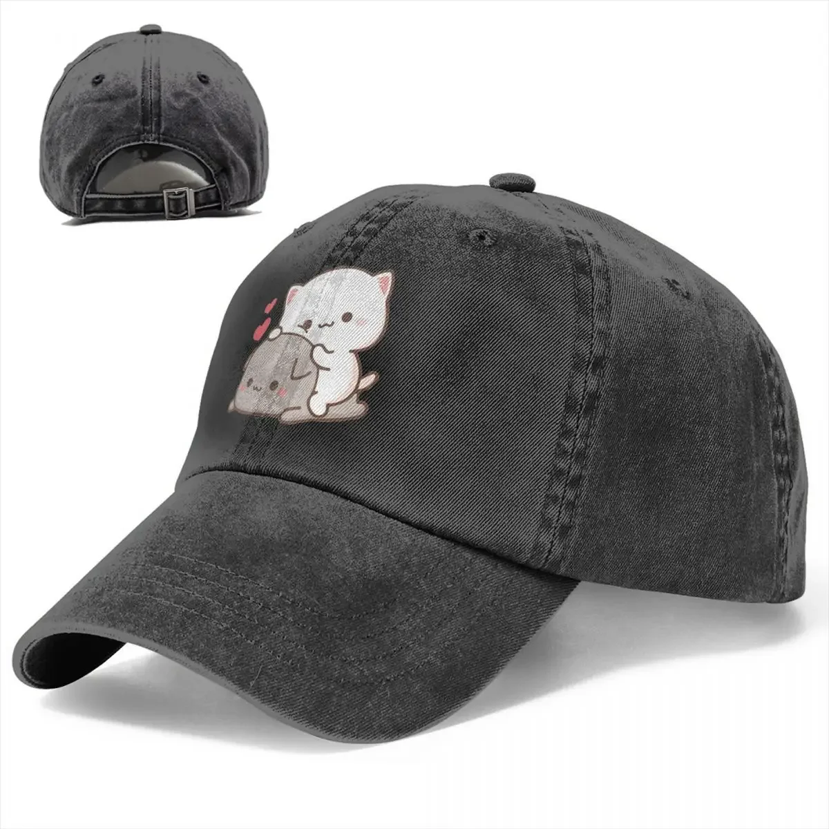 Peach And Goma Unisex Style Baseball Caps Cute Mochi Peach Cat Distressed Washed Hats Cap Outdoor Activities Adjustable Headwear