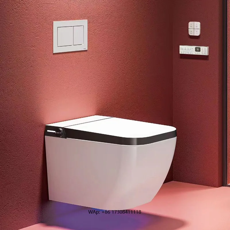 Wall-mounted Modern Ceramic Smart Toilet P-Trap Fully Automatic One-Piece Design Remote Control Included for Home Bathroom Use