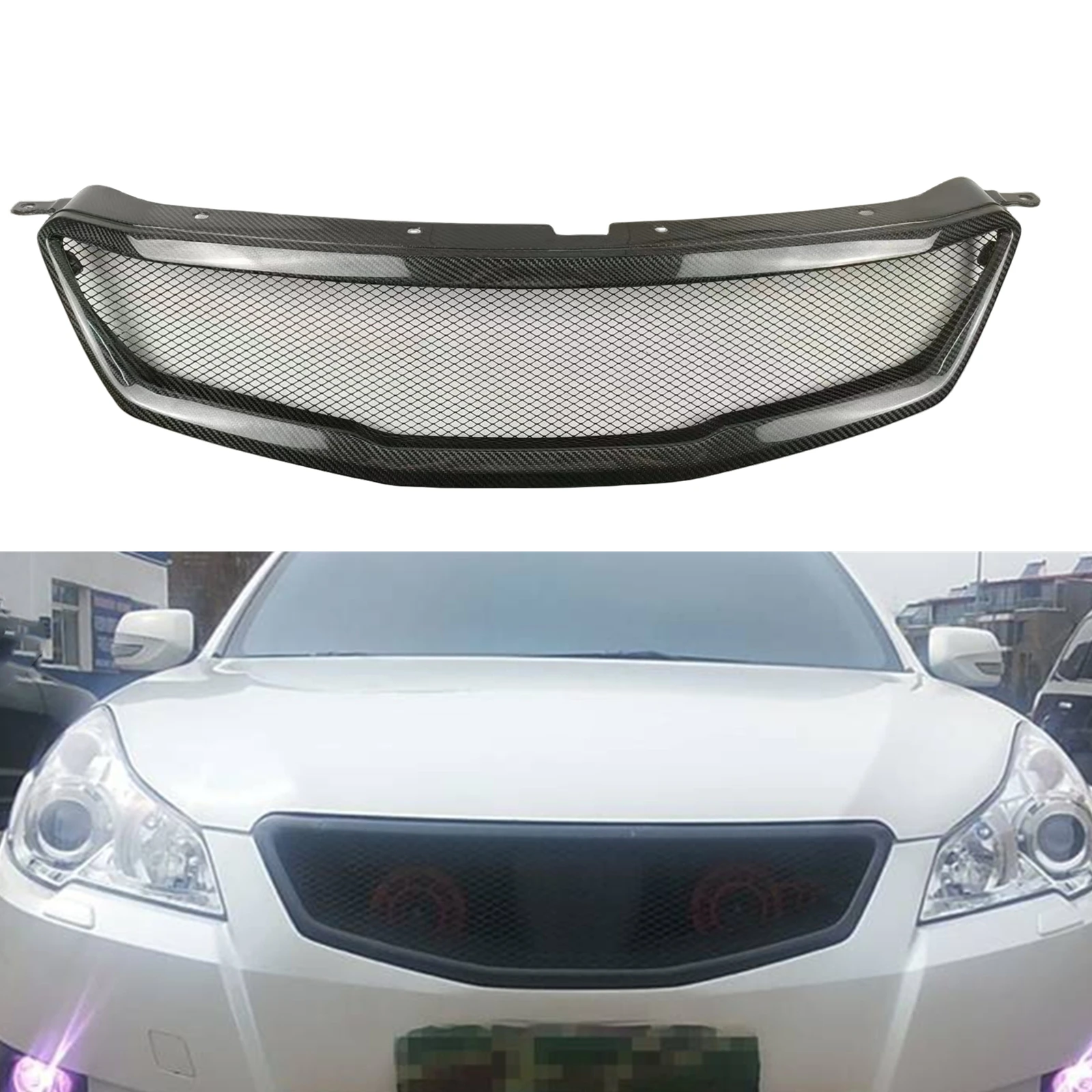 Carbon Fiber Grille Front Racing Grill For Subaru Legacy 2010 Honeycomb Style Upper Bumper Intake Hood Mesh Body Kit Grid