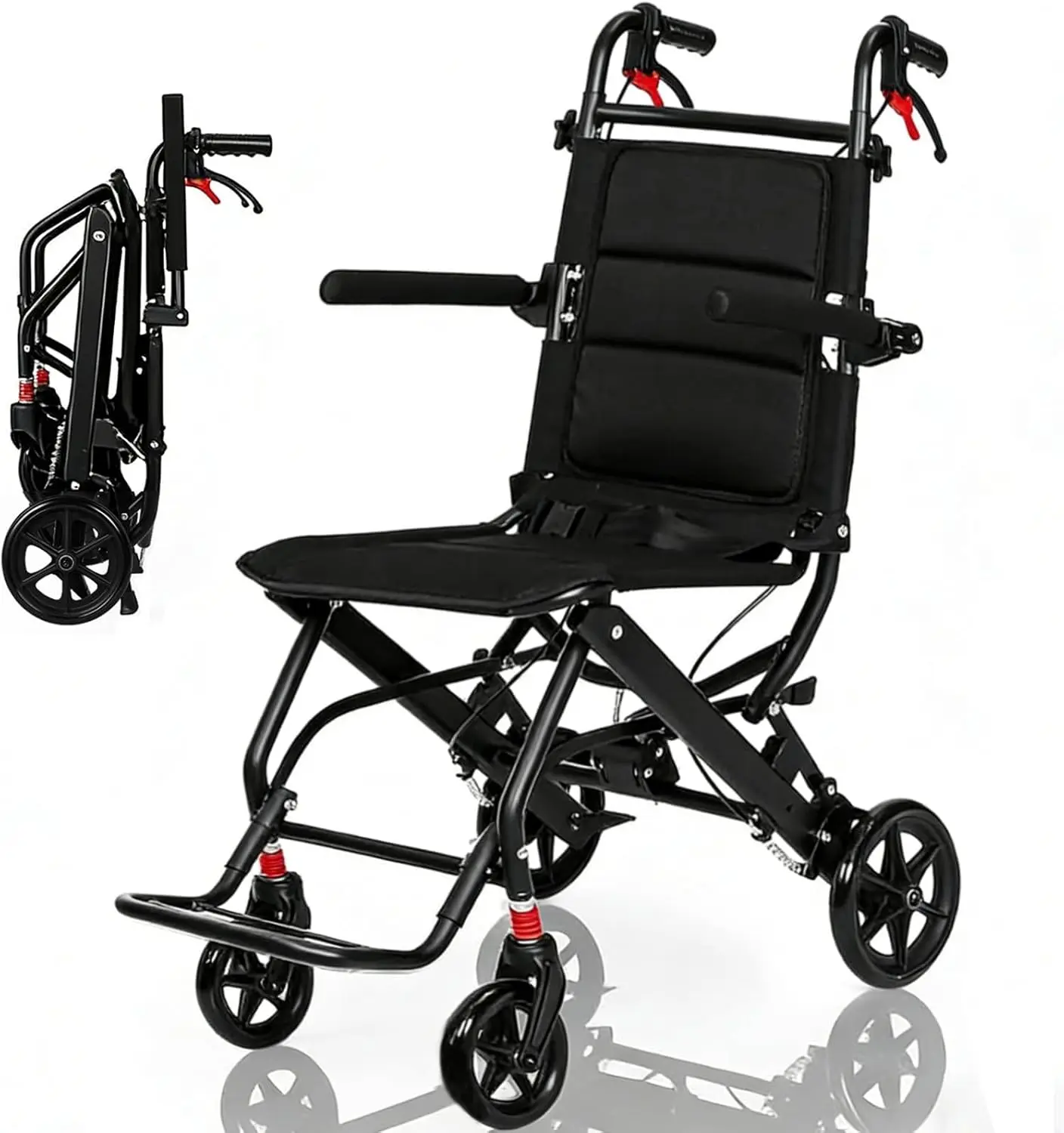 

Ultra Lightweight Foldable Travel Wheelchair for Adults & Seniors, 16lbs Aluminum Alloy with Extendable Footrest