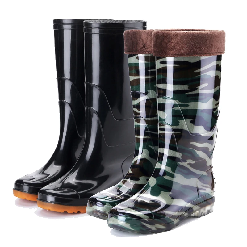 Mosodo Fishing Boots Men Camouflage Warm Plush Waterproof Rain Boots Thickened Wear-resistant High Rain Boots