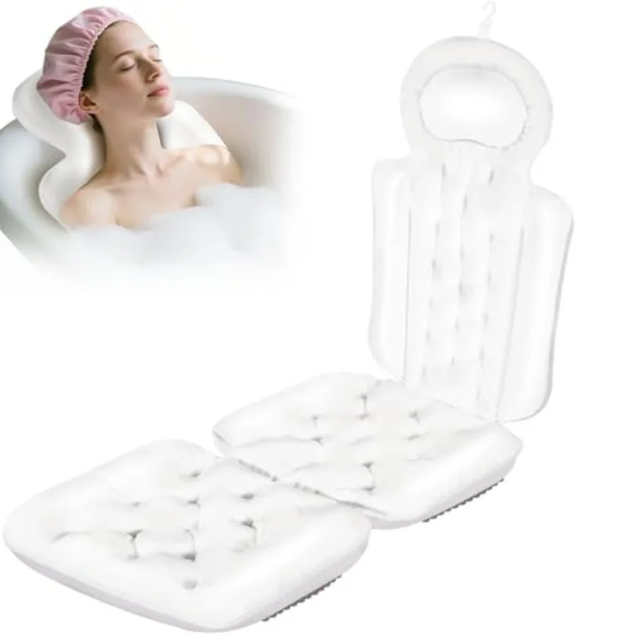 

Подушка для ванны всего тела для ванны с толстой подушкой и нескользящими присосками включает сумку для белья для удобного хранения.