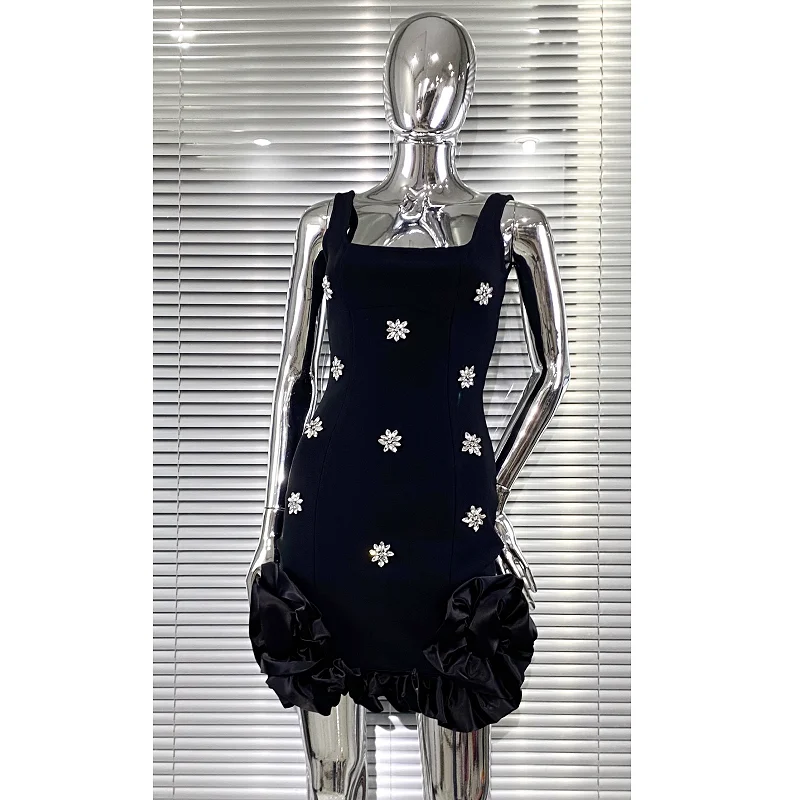 

Skyblue Color Women Sleeveless Sexy O-Neck Bodycon Mini Bandage Dress Ruffles Celebrate Evening Party Birthday Outfit Vestido