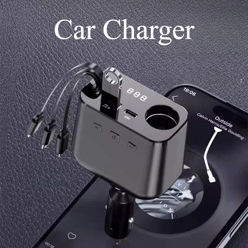 Car Charger Super Fast Charging Car Bluetooth Player Cigarette Lighter One Drag 6 Usb Interface Charger With Cable Accessories