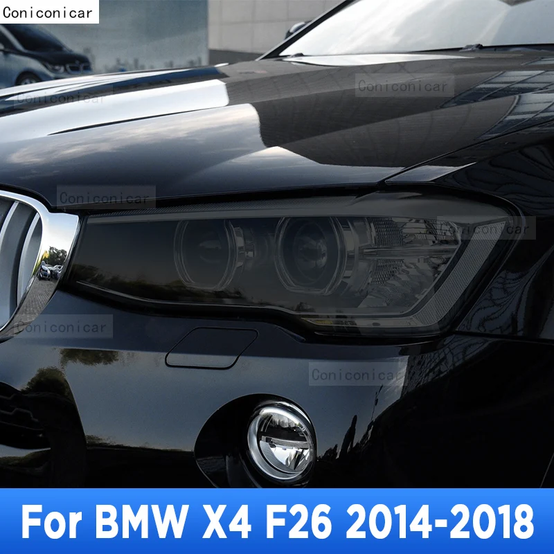 

2P For BMW X4 F26 2014-2018 Car Headlight Black Smoke Tint Vinyl Protective Film Clear TPU Sticker Accessories Cover Healing