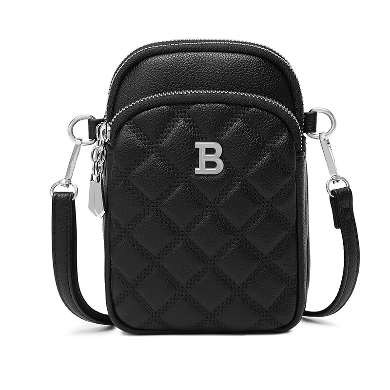 New Fashionable Diamond Pattern Multi-compartment Pocket Mobile Phone Bag - Casual Lightweight Shoulder Crossbody Bag