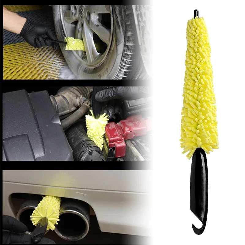 Cepillo de limpieza de llanta de coche, herramienta de limpieza de neumáticos, mango de plumero, rueda de camión y motocicleta, accesorios de cepillo de lavado de coche