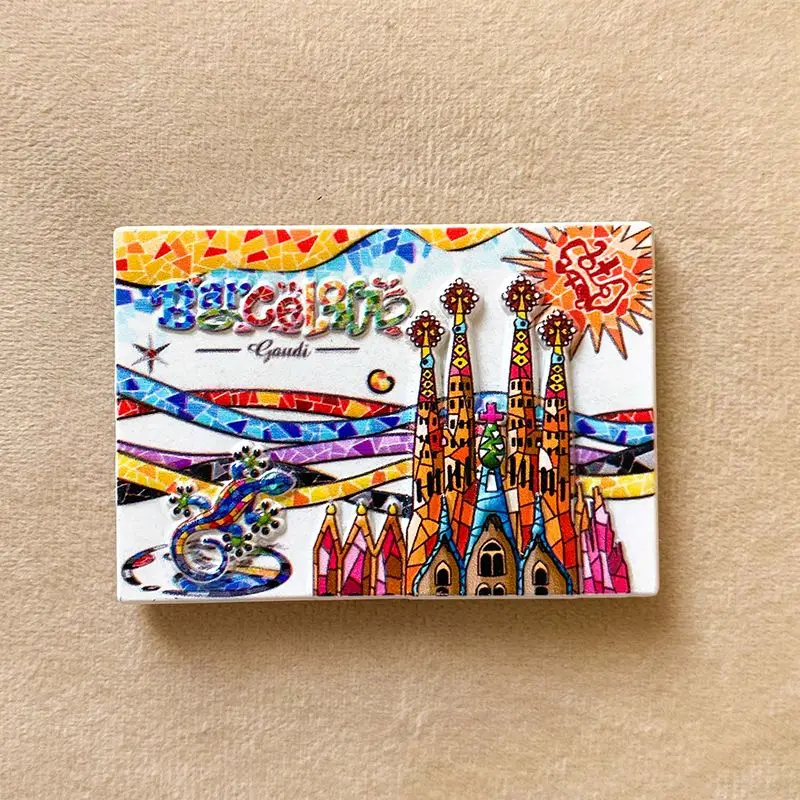 

Barcelona Refrigerator Magnet Creative Mosaic Sagrada Familia Tourist Souvenir 3D Magnetic