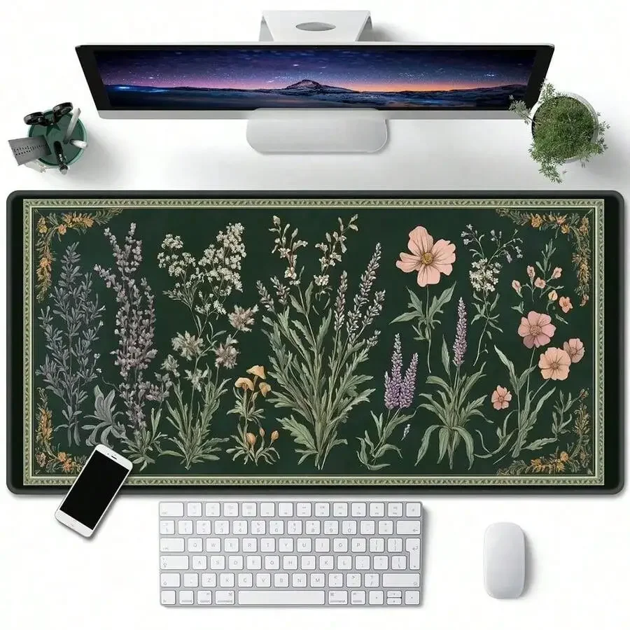 

1pc Plant & Floral Pattern Desk Mat: Vintage Mushroom Design Mouse Pad, Gaming & Office Mouse Pad, Desk Accessory, Computer Accessory Mat, Non-Slip Base And Stitched Edge Keyboard & Mouse Pad, Computer Desk Mat, Suitable For Gaming And Office