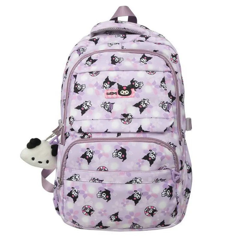 Kuromi-mochila escolar con bolsillos para ordenador portátil, bolsa bonita para estudiantes, adolescentes y niñas