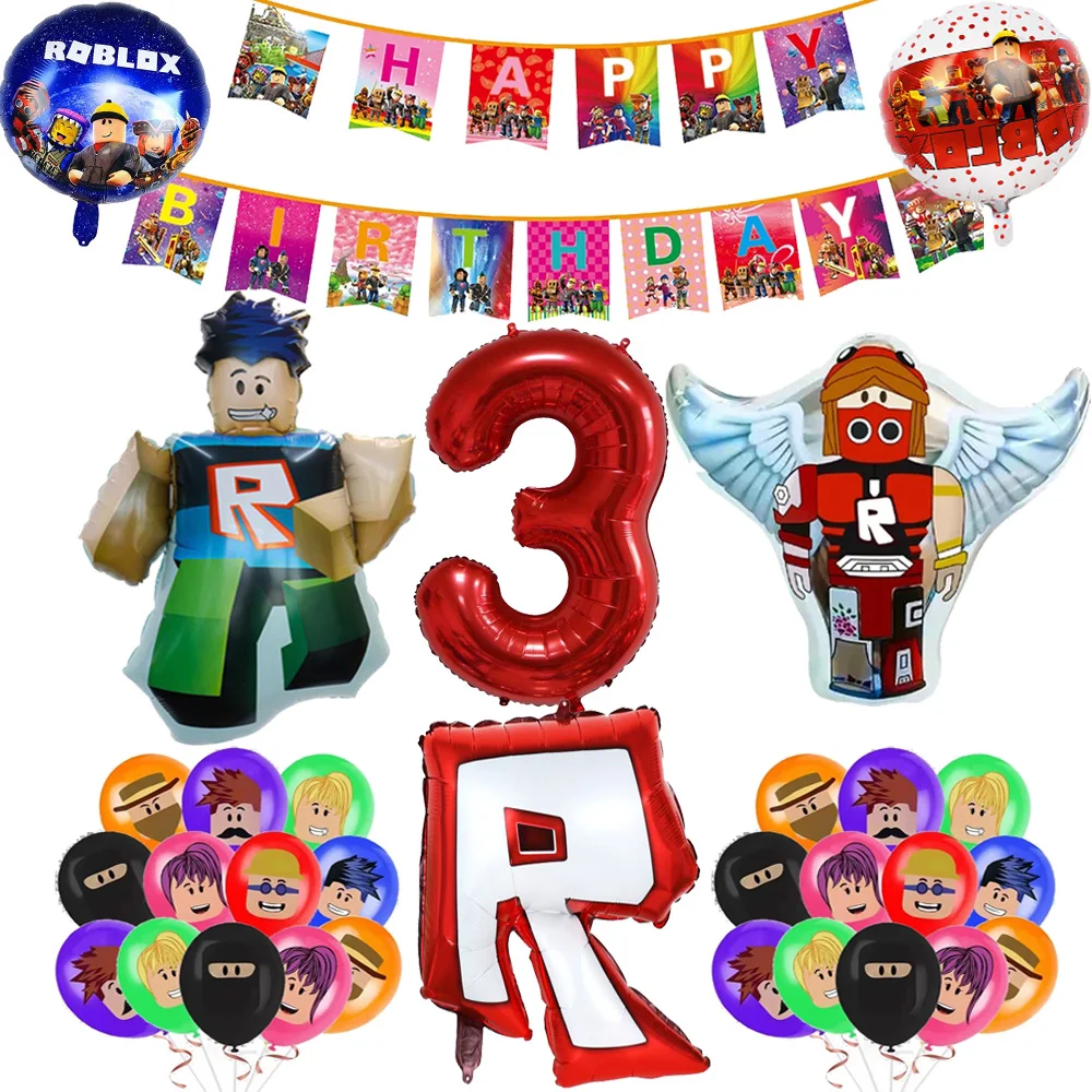 1Set ROBLOX Theme Happy Birthday Balloons Cartoon Game Family Party Decorations Boy Kid Toy Baby Shower DIY Foil Latex Balloons