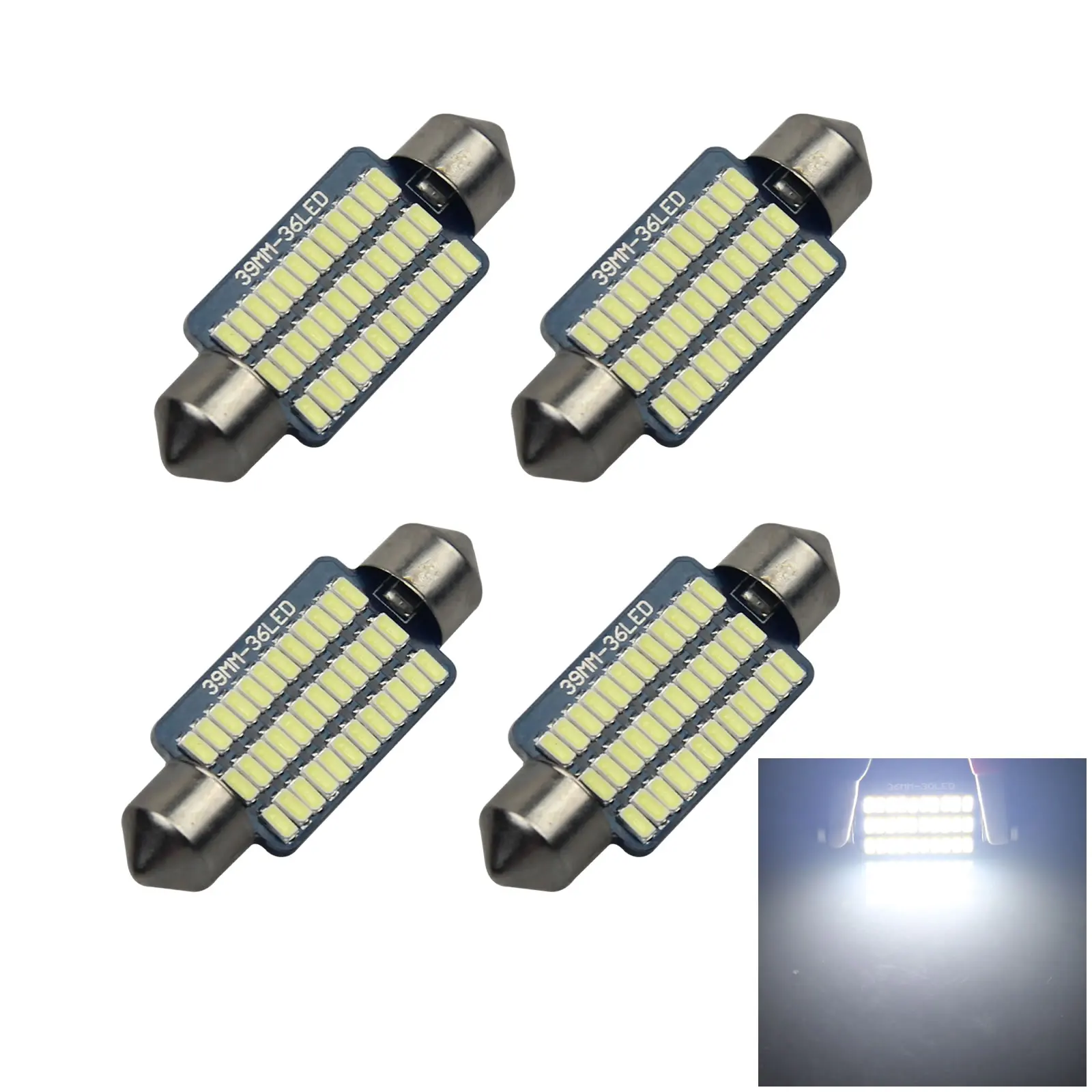 4x White AUTO 39MM Festoon Lamp interior Light Error Free 36 3014 SMD LED 3423 Z2872