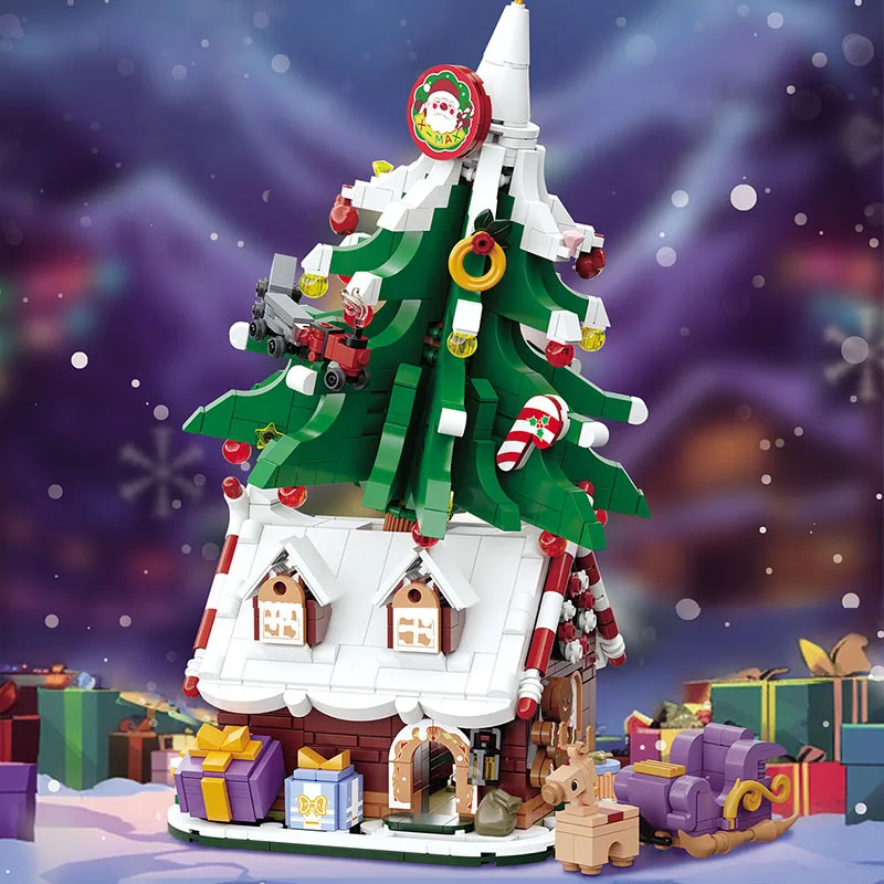 Kerstboomhut Bouwstenen Kerstman Beeldjes Mini Bakstenen DIY Montage Speelgoed Kinderen Kerstmis Nieuwjaar Cadeau Plastic Model