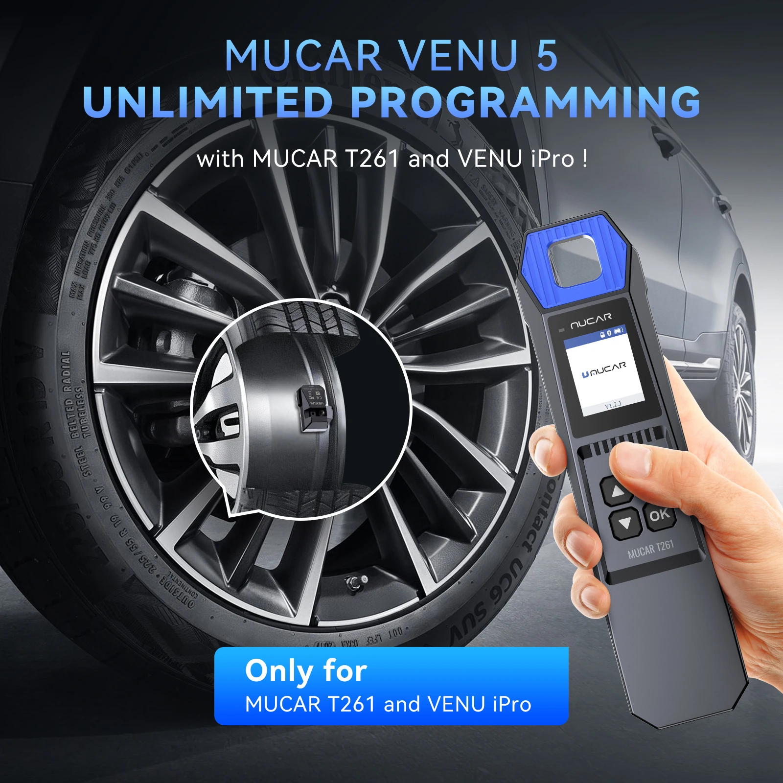 MUCAR VENU 5 Sensor 433 315MHZ TPMS Sensor 2 in 1 Tire Repair Tools Scanner Tire Pressure Monitor Tester Programming 4 PCS Metal