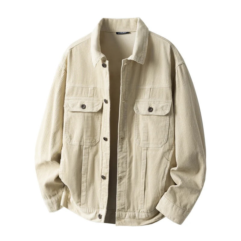 2026 New Men's Premium 100% Cotton Corduroy Lapel Jacket Loose-Fit American Retro Workwear Casual & Versatile for Spring/Autumn