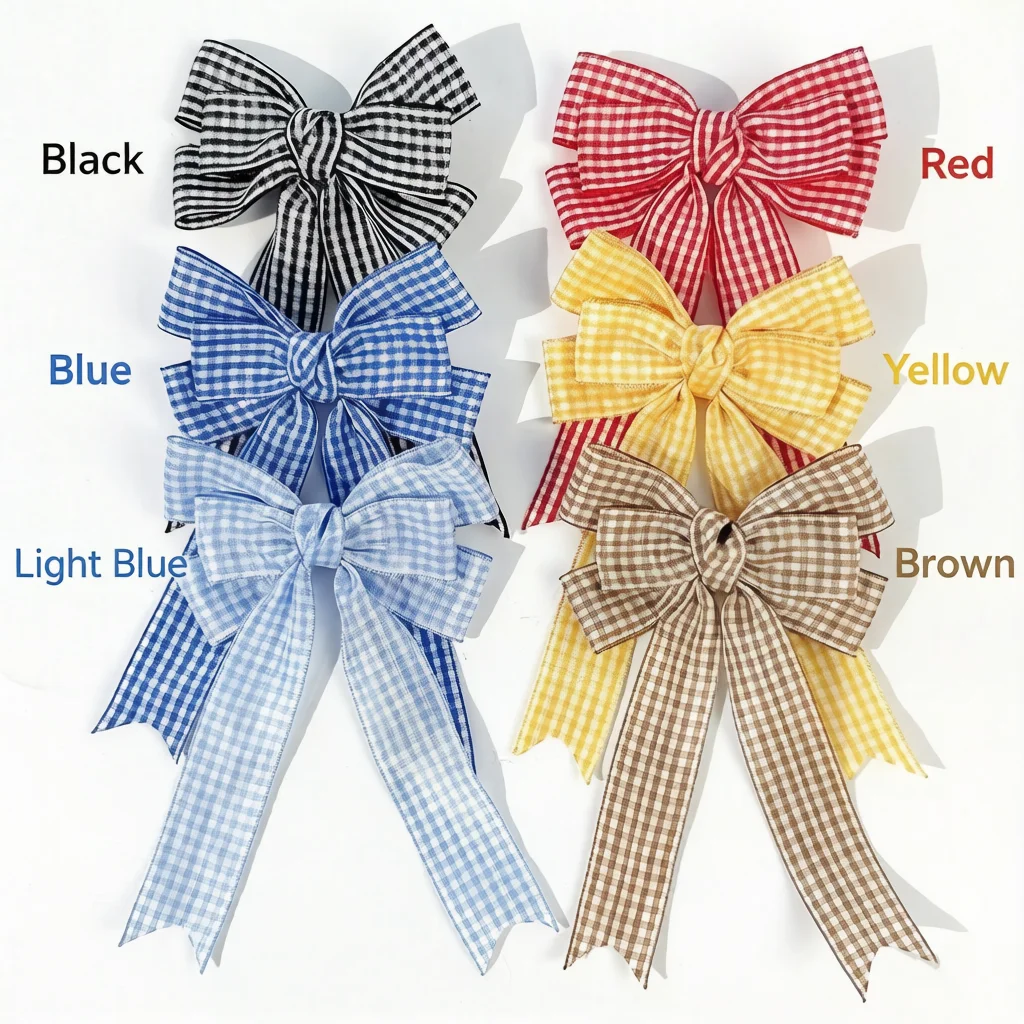 6pcs Girls Hair Bows with Plaid Ribbon Streamer Hair Clips for Toddlers Kids Forest Barrettes Independence Day Hair Accessories
