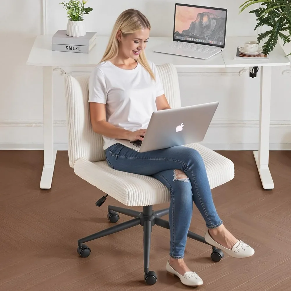 

Cross Chair, Comfortable Corduroy Cross-legged Desk Chair, Cute Dressing Chair with Adjustable Wide Seat, Vintage Swivel Chair