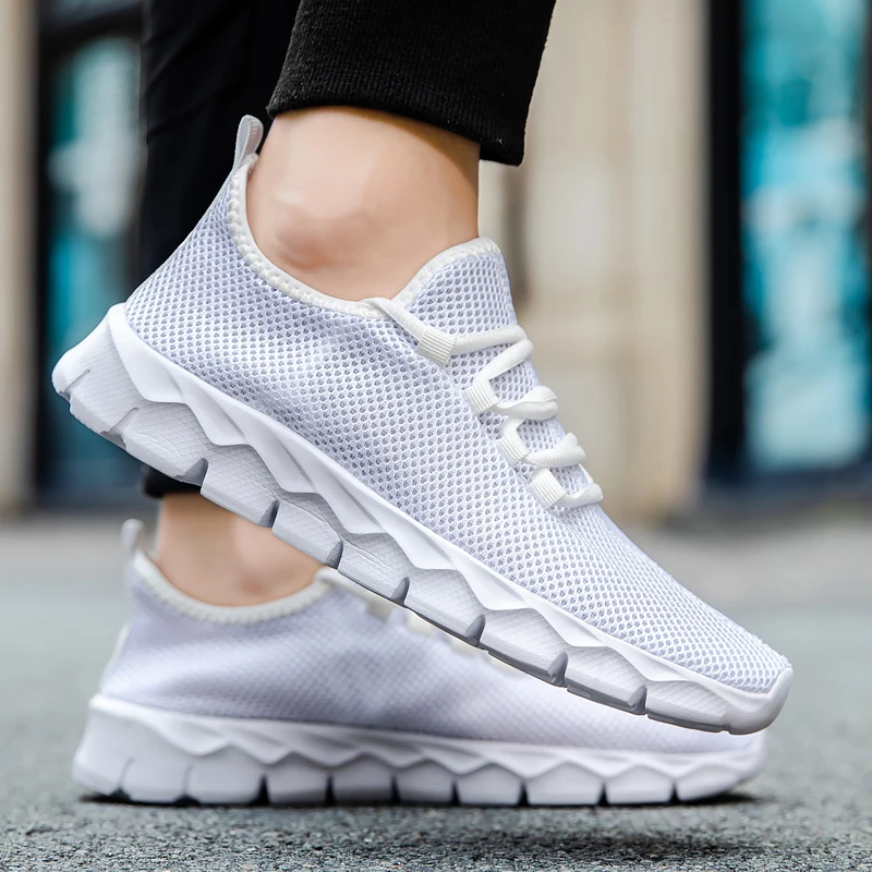 

YRZL Men's White Sneakers Breathable Casual Shoes Outdoor Non-Slip Mesh Loafers Walking Lightweight Black Male Tennis Shoes