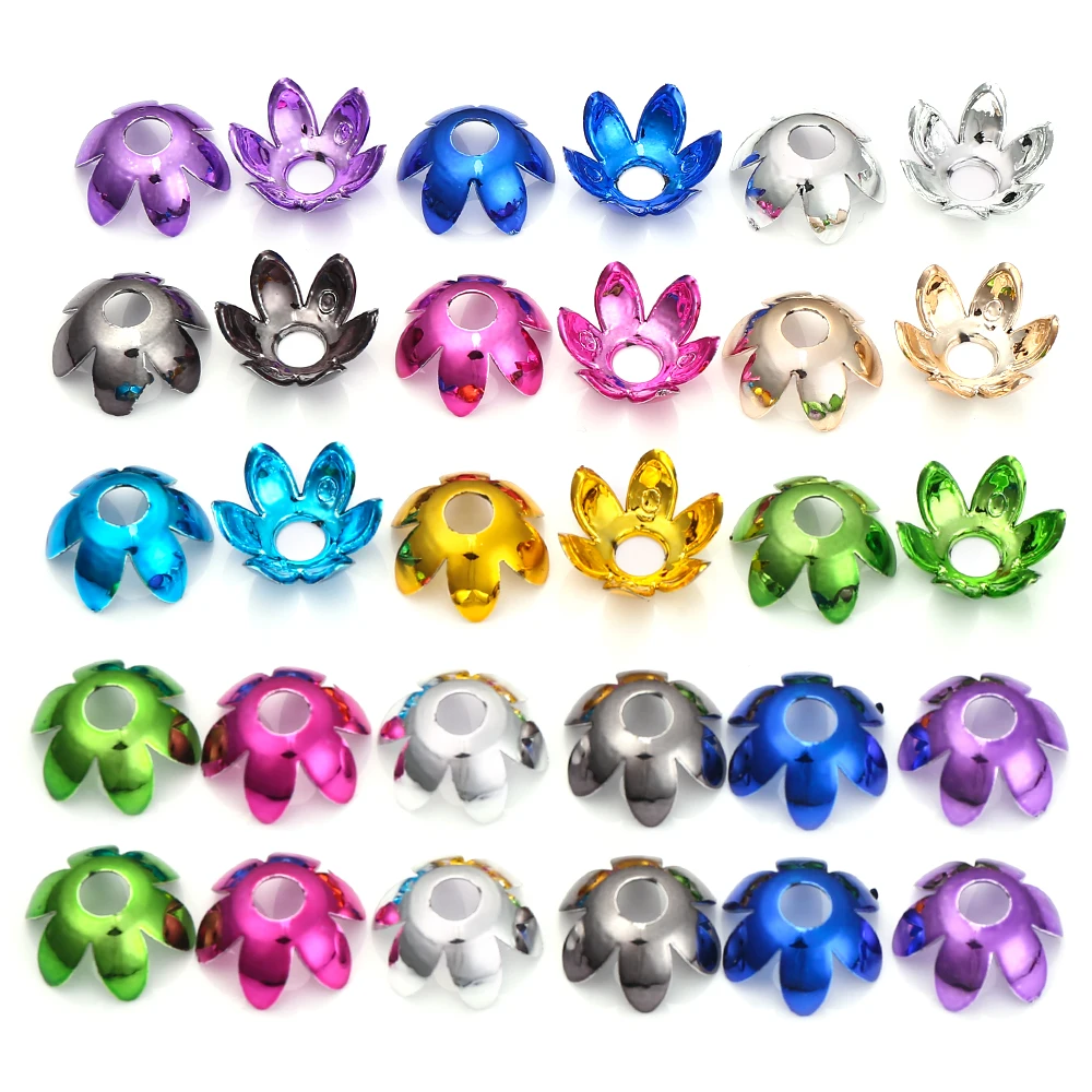 20 Stück gemischte Farben 16mm Acryl-Blumenperlenkappen, glänzende, bunt plattierte Blumenform-Abstandsperlen für DIY-Schmuckherstellung – Detail 1