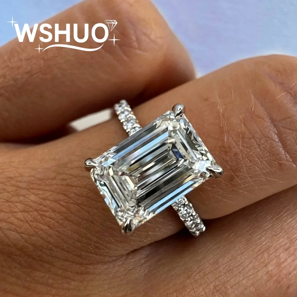 

4Carat Emerald/Radiant Cut Full Moissanite Engagement Rings for Women S925 Silver Hidden Halo Diamond Wedding Band with Gra