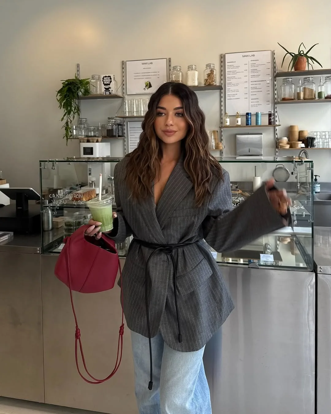 2025 Autunno nuovo temperamento gessato blazer ampio casual abito a maniche lunghe allentato