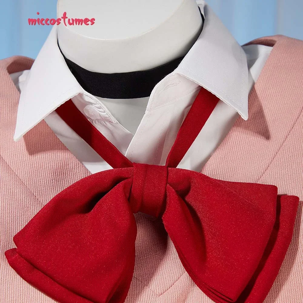 Miccostumes Women\'s Momo Cosplay Costume School Uniform Shirt Blouse Set with Pleated Skirt Bowtie