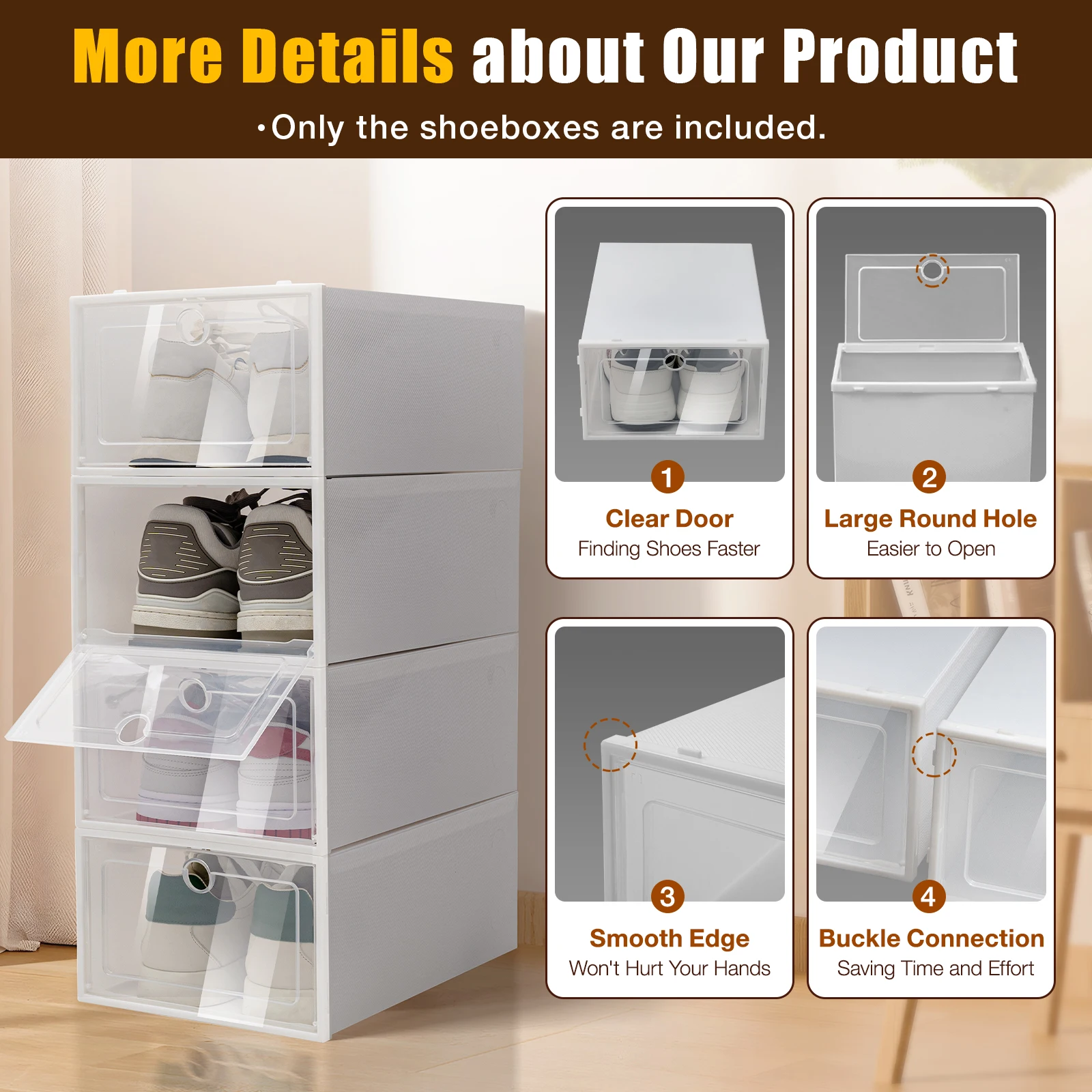 24 Packs Stackable Shoe Box Transparent Shoe Organizer Plastic Foldable Shoe Case Shoe Containers with Lids