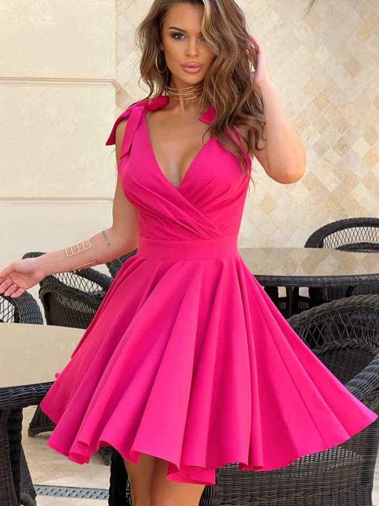 فستان حفلات نسائي صيفي أنيق بفيونكة بدون أكمام فستان سهرة مثير لحفلات الكوكتيل والنوادي Dress9208