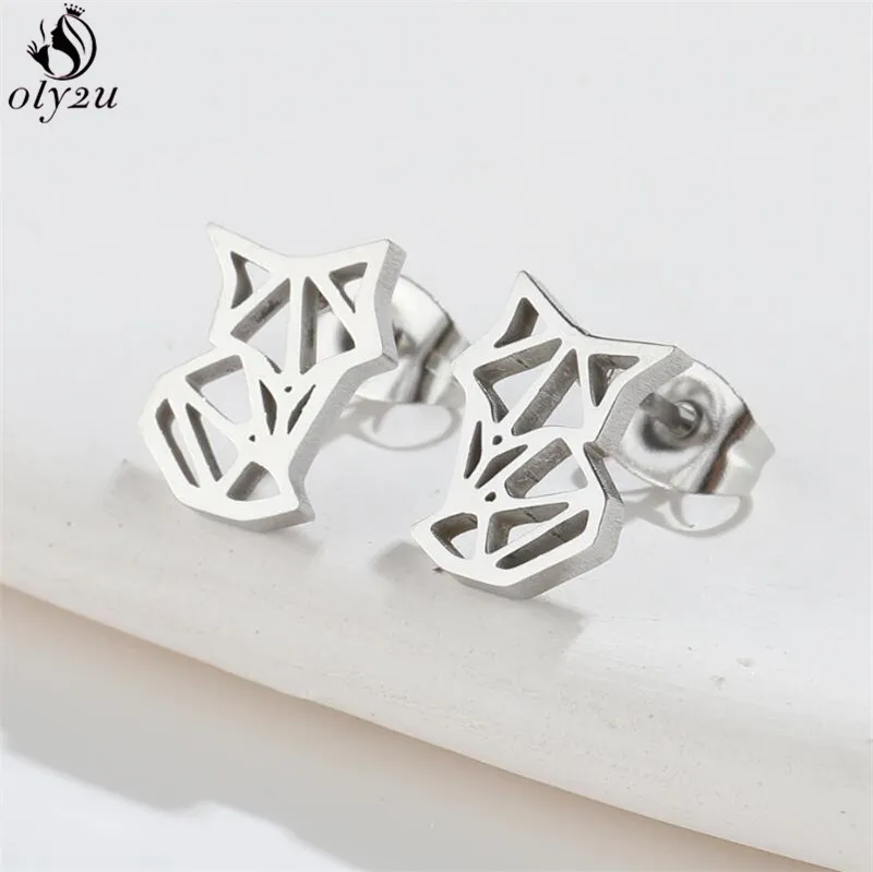 Cute Stainless Steel Cat Earrings for Women Mini Origami Fox Earings Fashion Jewelry Black Animal Earring Accessories Child Gift