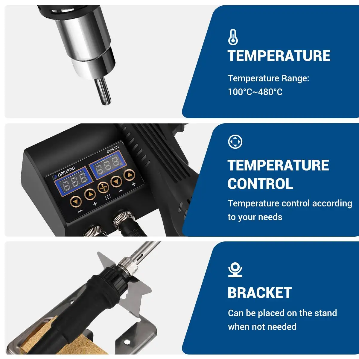 Drillpro 8898 pistola termica saldatore elettrico doppio Display digitale 2 in 1 stazione di saldatura strumento di manutenzione della saldatura