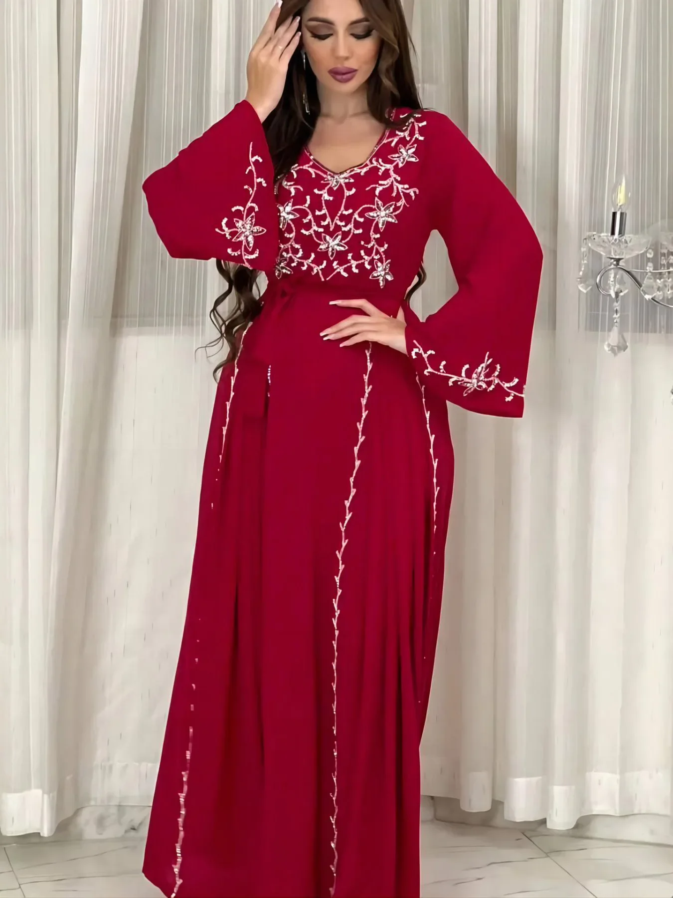 Eid Party Muslim Women Embroidery Abaya Long Maxi Dress Turkey Dubai Kaftan Arab Robe Islamic Ramadan Vestidos Jalabiya Clothing