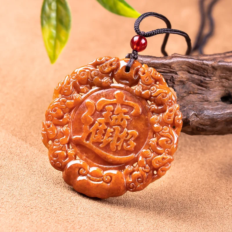 Natural Grade A Jadeite Round Pendant for Attracting Wealth and Treasure, Exquisite Jade Necklace Jewelry with Rope