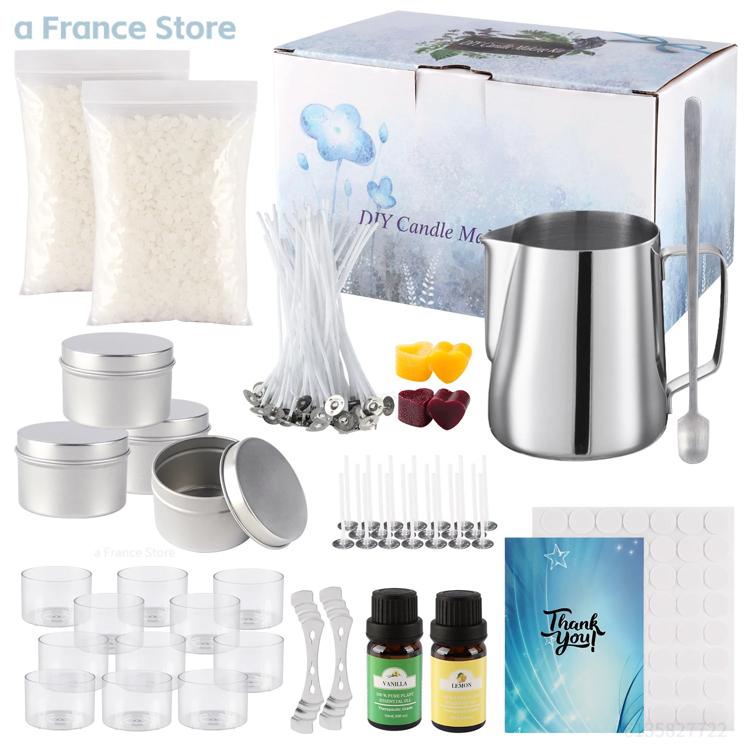 Ensemble de fabrication de bougies DIY Simple, facile à fabriquer, avec huile essentielle pour aromathérapie, cire de soja de haute qualité, fabriqué à la main