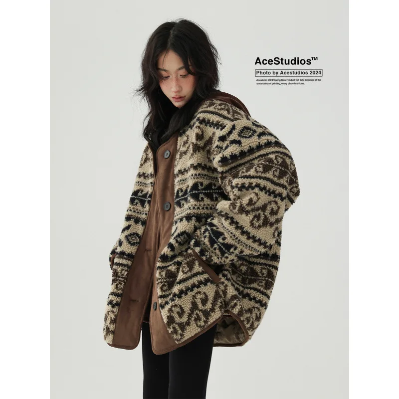 

Women Blend Cotton Coat 2025 Winter Vintage Jacket Paisley Patchwork Sherpa LiningThickened Quilted Puffer Cardigan