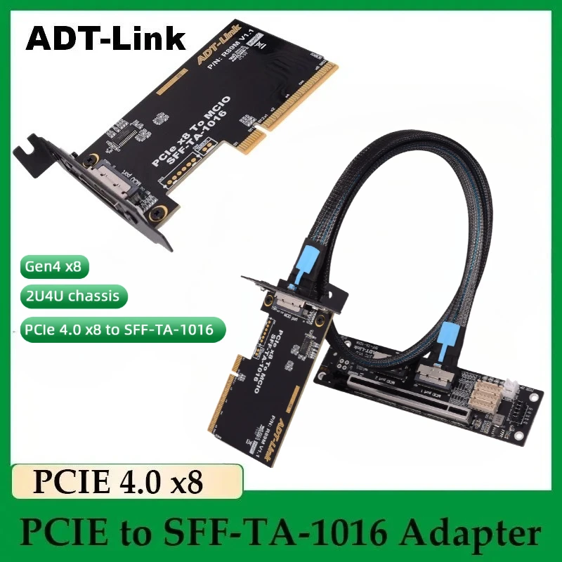 

Карта адаптера PCIe 4.0 X8 к MCIO SFF-TA-1016 Внешний корпус Видеокарта Разделенная карта графического процессора Расширение GEN4 для корпуса ПК MCIO 2U 4U