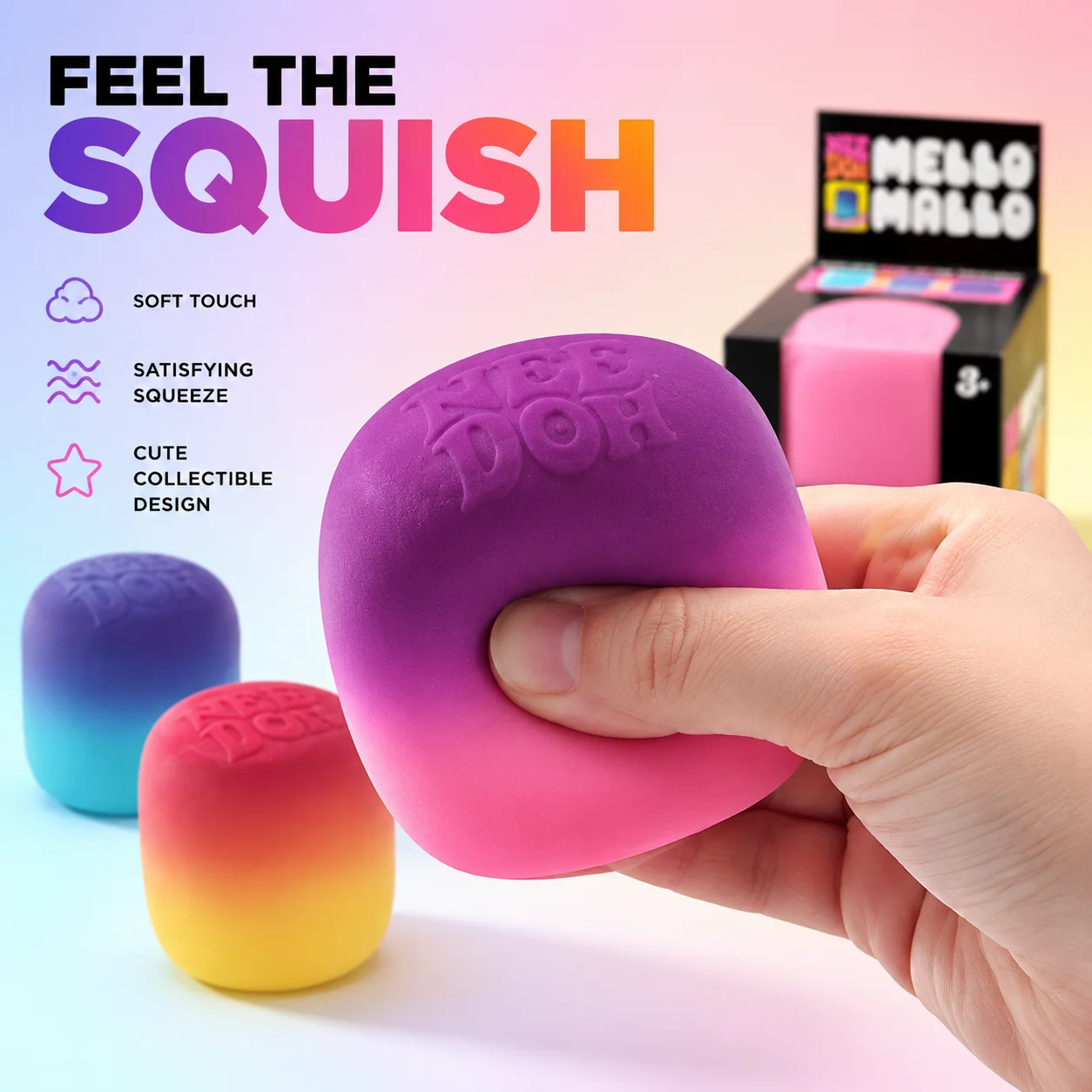 Mello Mallo Needoh Marshmallow Sensory Squeeze Toy UV Color Changing Smooth Touch Anti Anxiety Stress Relief for Autism ADHD