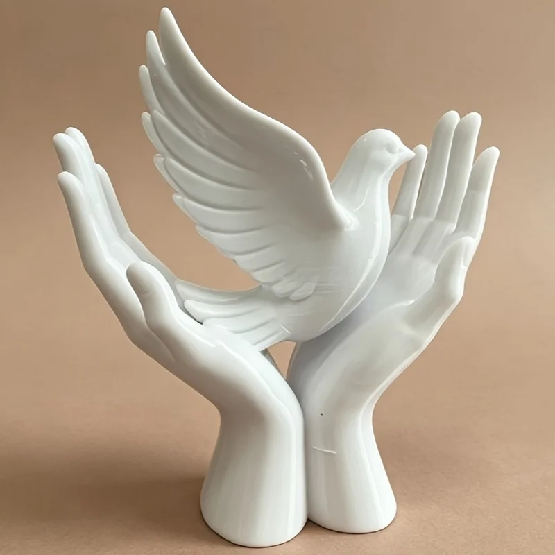 1-Piece Peace Hand Statue with Dove Design, 3D Printed Popular Ornament Featuring Hands Holding a Peace Dove, Multifunctional Bird Ornament with Interesting Design and Minimalist Art view 4