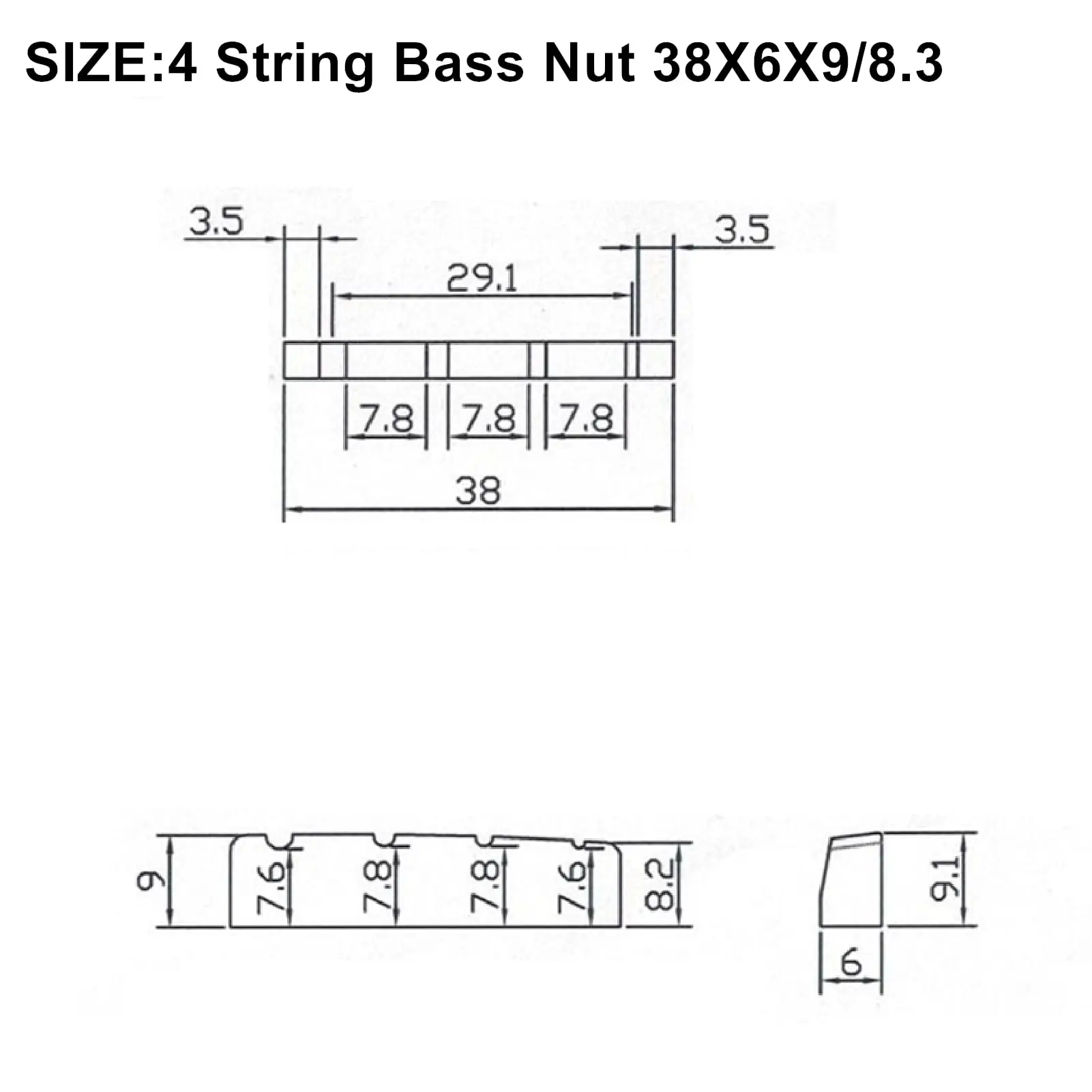 Miwayer 4/5/6 String Bass Bone Bridge Nut 1pc,Real Bone Pre-Slotted Flat Bottom,Multiple Saddle Electric Bass Replacement Parts