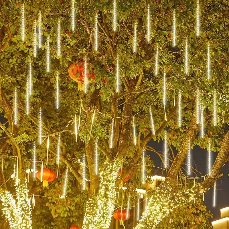 32/24/16/8 Röhren Meteorsc hauer Lichterketten Straßen girlanden Weihnachts baums chmuck für Outdoor Neujahr Fee Garten leuchten