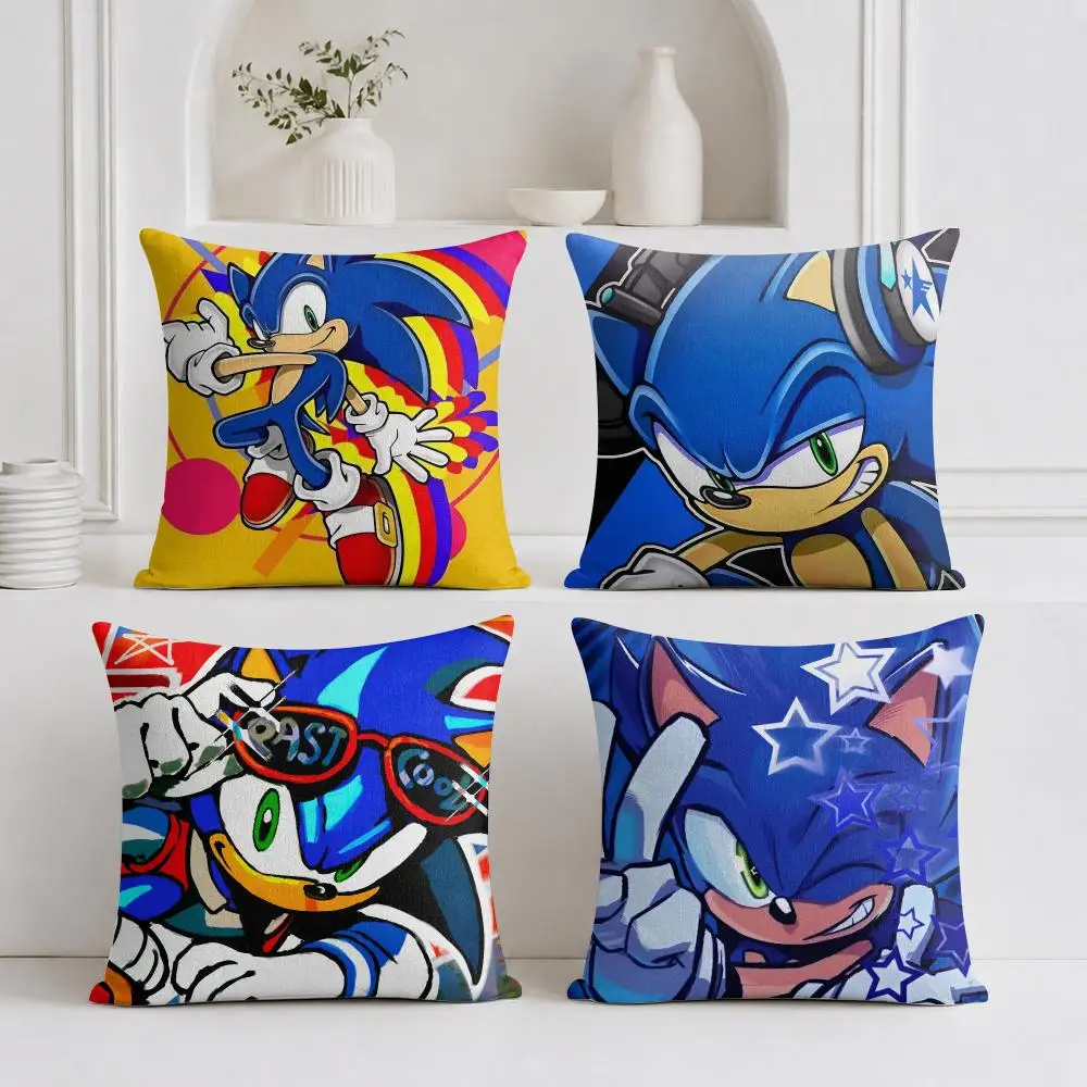 S-Sonic The H-Hedgehog Cushion Cover Plush Fabric Soft Double-Sided Printed Sofa Warm Winter Home Gift Pillow Cover