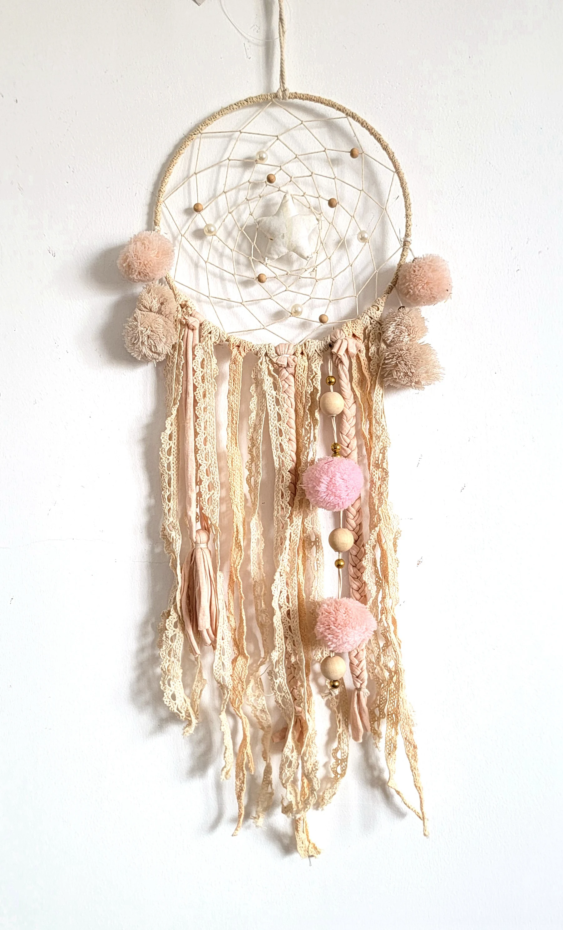 DREAMCATCHER-HOME DECORATION-baby colour- with fabric heart and pompom- chrildren's room decorations- for baby