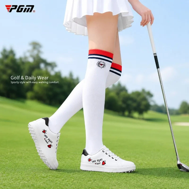 PGM Women Golf Shoes Water-Resistant Lace-Up Spikeless Sneakers Lightweight Non-Slip Golf Course Walking Trainers White XZ111