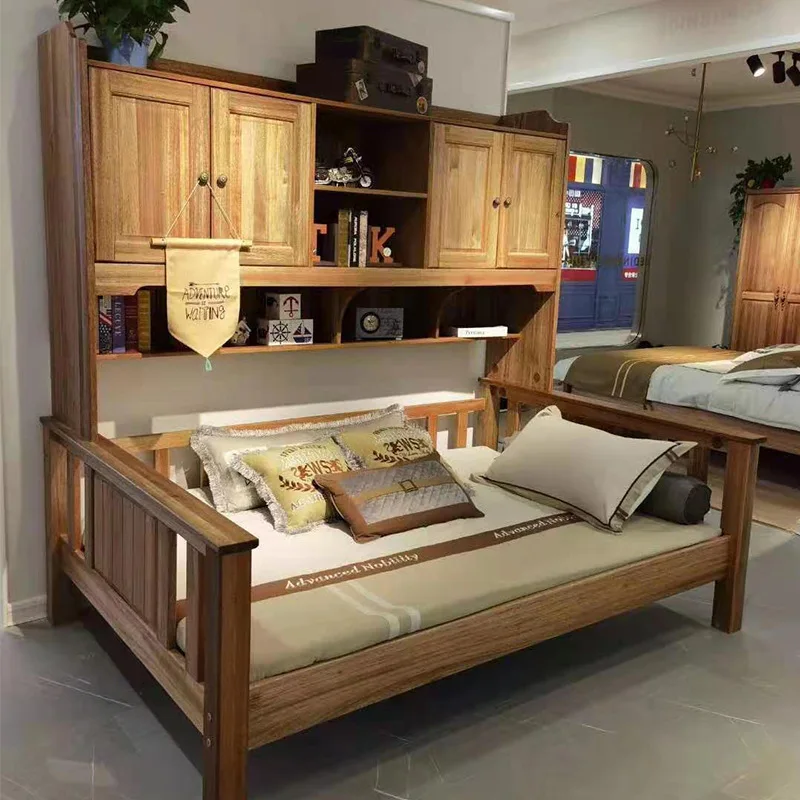 

Directly from the manufacturer Solid wood sandalwood wardrobe combination bed Multifunctional shelf bed Bookcase bed Wood wax oi