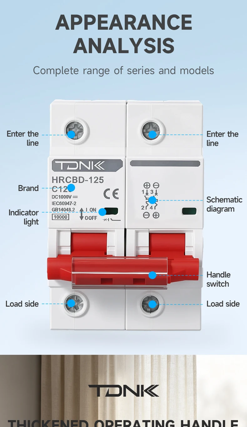 TDNK 2P DC-Leistungsschalter 80A 100A 125A 1000V für Solar-PV-Systeme, DC-Schutzschalter für Solarmodule und Photovoltaik-Anlagen – Detail 3