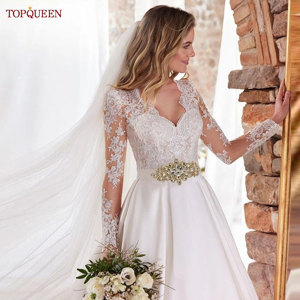 TOPQUEEN S01 Gold Belt Women Wedding Accessories Moroccan Caftan Sash Bridal Dress Decoration Girdles Party Prom Waistband