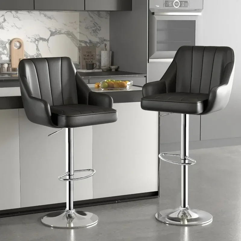 

Bar Stools Set of 2, Adjustable Barstools,Counter Height Stools with Back and Arm,Kitchen Island Stools,Swivel PU Chairs for Pub