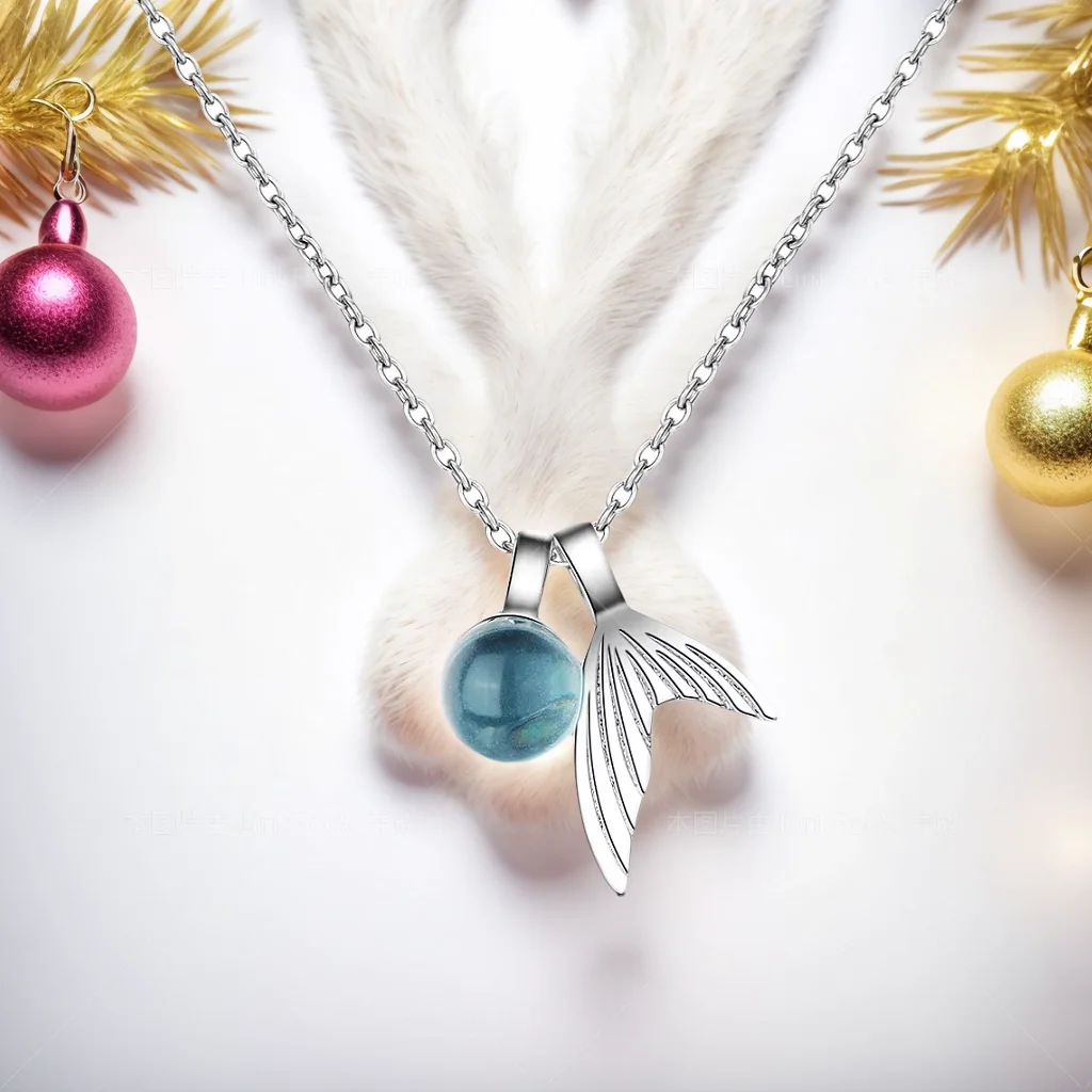 

S925 Sterling Silver Women's Sapphire Bead Mermaid Tail Pendant Necklace (40cm+3.5cm) Luxury Jewelry