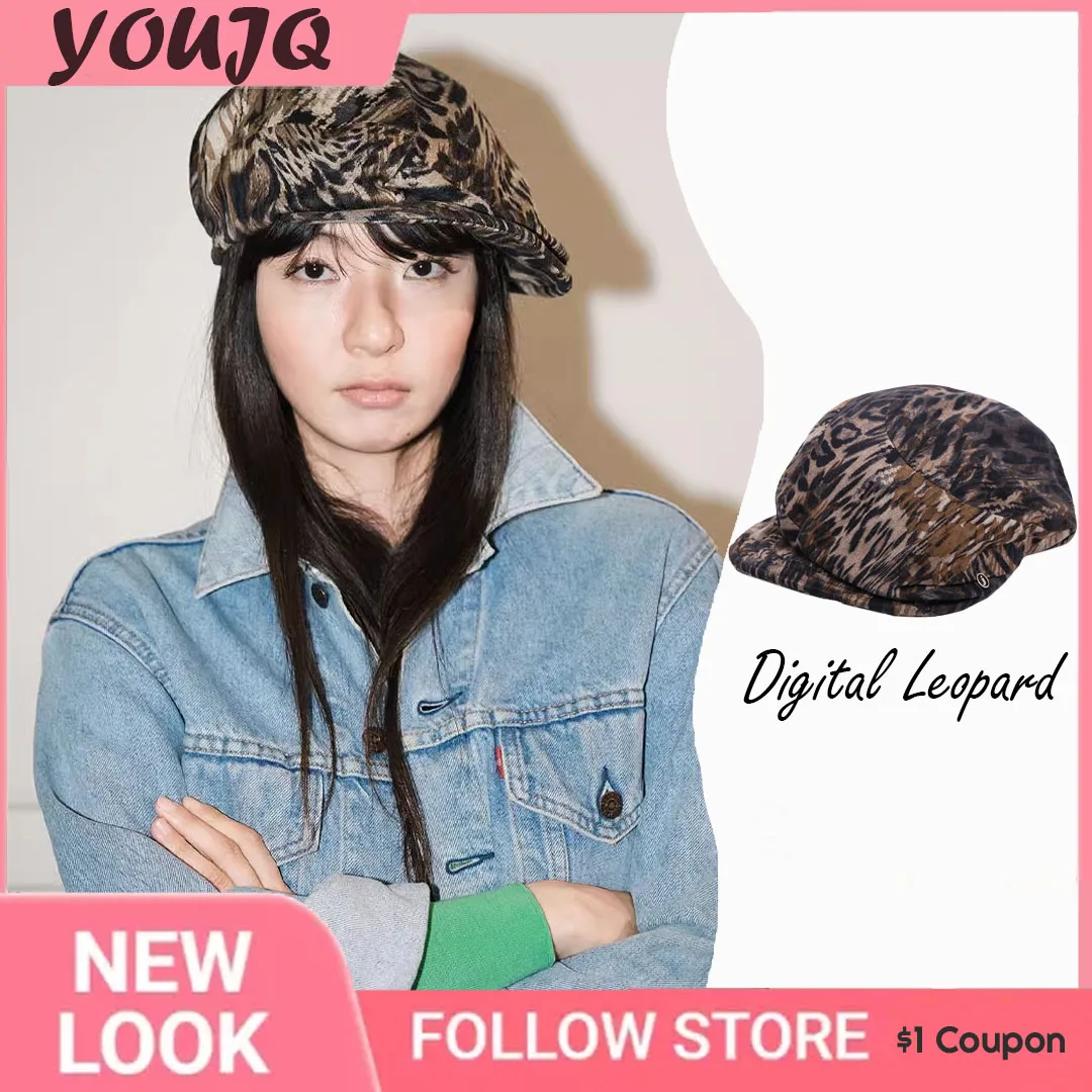 

Y2K Leopard Print Digital Printing Asymmetric Berets Hats for Women Spring Summer Travel Sunscreen Retro Versatile Newsboy Caps