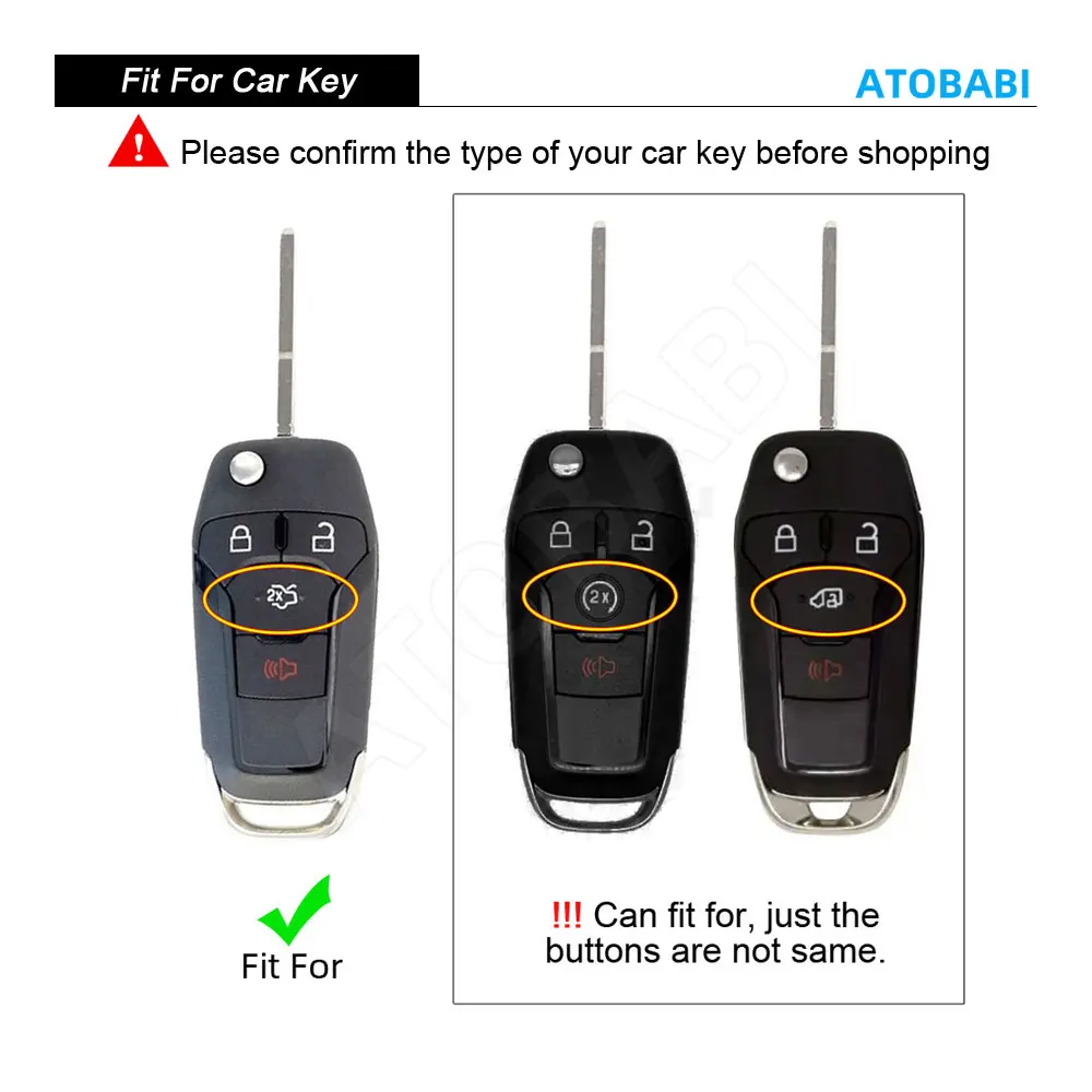 Leather Car Key Cover Bag For Ford Fusion 2013-2016 F-150 F-250 F-350 F-450 2022 2023 2024 Flip Remote Fob Protector Case Holder