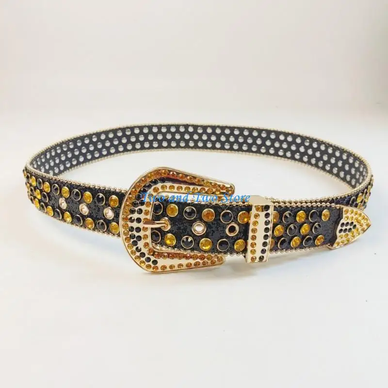 HX6F حزام الراين الإناث حزام الشارع Steampunk لسراويل الجينز Y2K فتاة التبعي